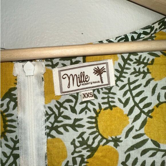 Mille Aneli Citrus Print Puff Sleeve Cotton Mini Dress XXS Yellow Green White - Picture 4 of 7